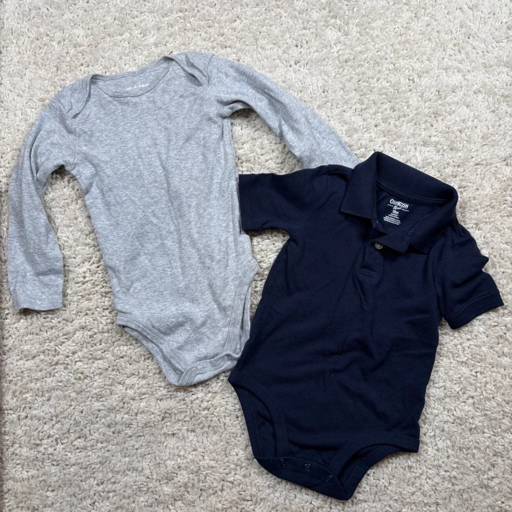 OshKosh B'gosh & Wann-A-Bees Boys‎ 18m Polo and Gray Long Sleeve Bodysuit Set